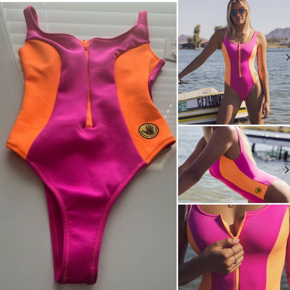 BODY GLOVE-80s THROWBACK-TIME AFTER TIME -1 PC SWIMSUIT-FLAMINGO PINK-Sz M-NWT